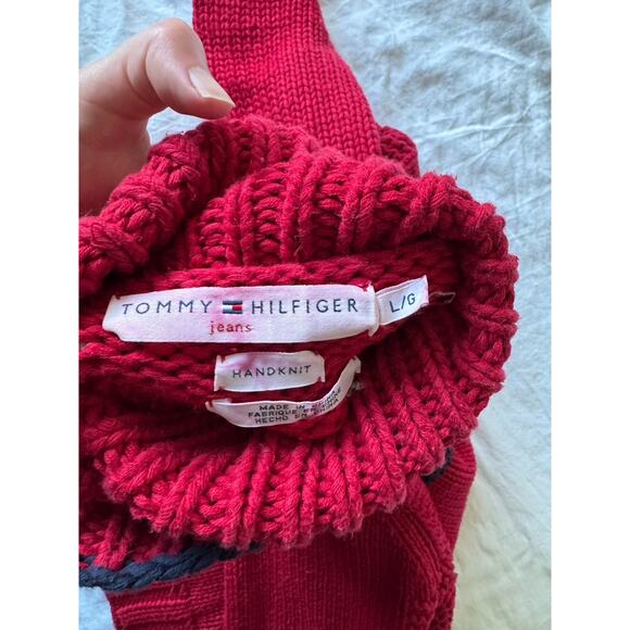 Tommy Hilfiger Hand 3D Chunky Knit Turtleneck Sweater Large Vintage 90s Big Logo - Picture 8 of 13